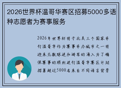2026世界杯温哥华赛区招募5000多语种志愿者为赛事服务